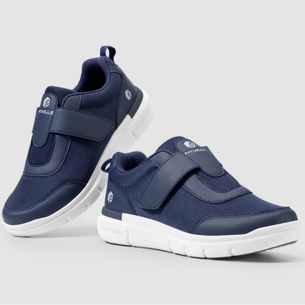 FitVille Men’s EasyTop StrapEase Diabetic Comfort Shoes V4 in Dark Blue 8.5EEW